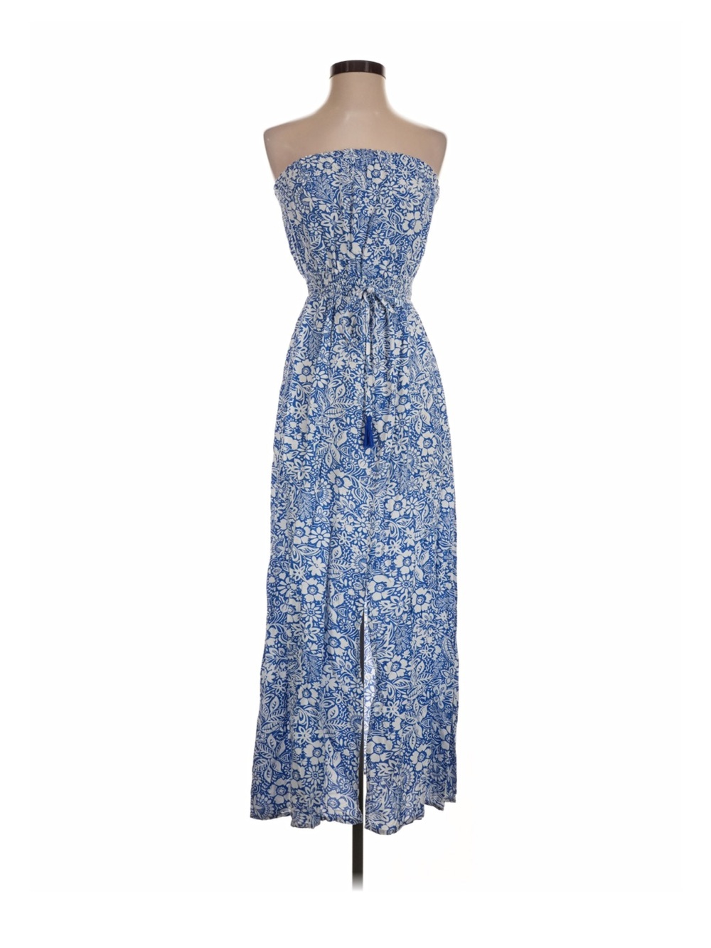 Jessica Simpson Blue Floral Strapless Maxi Dress with Waist Tie